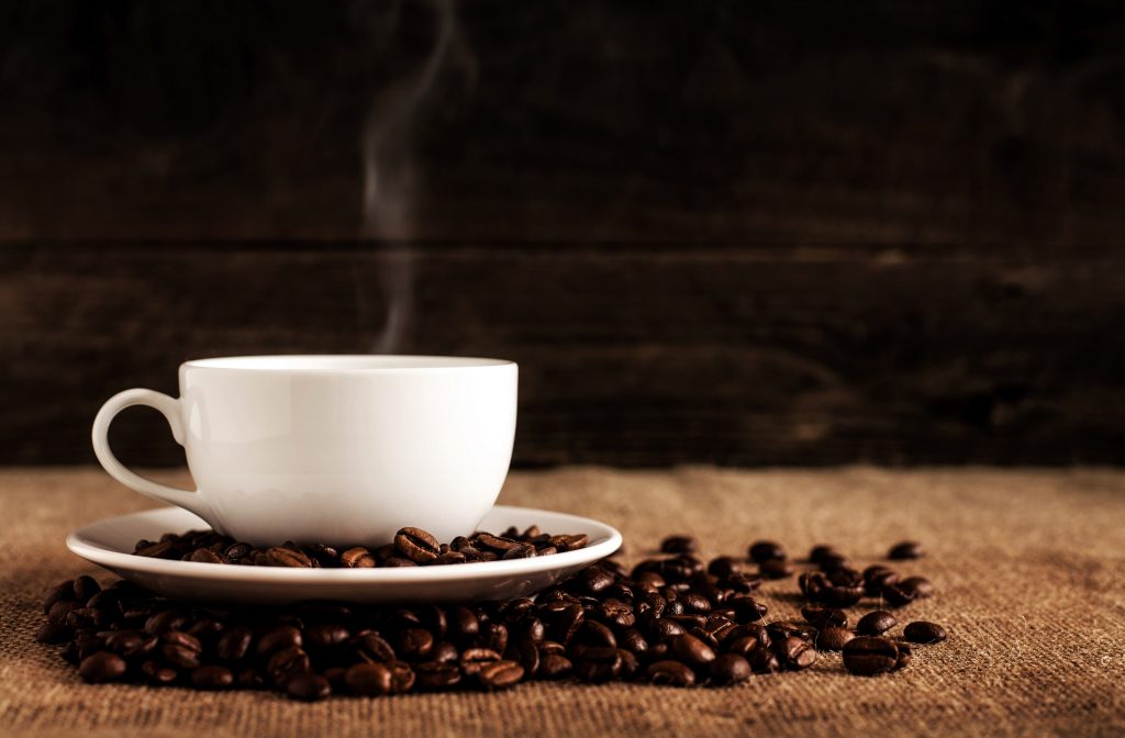 coffee-beans-steaming-cup